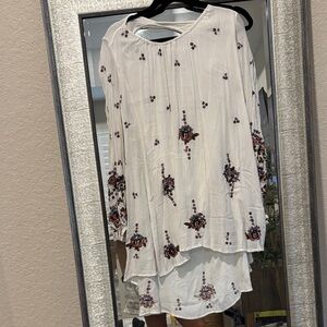 Free People White Tunic with Colorful Floral Embroidery